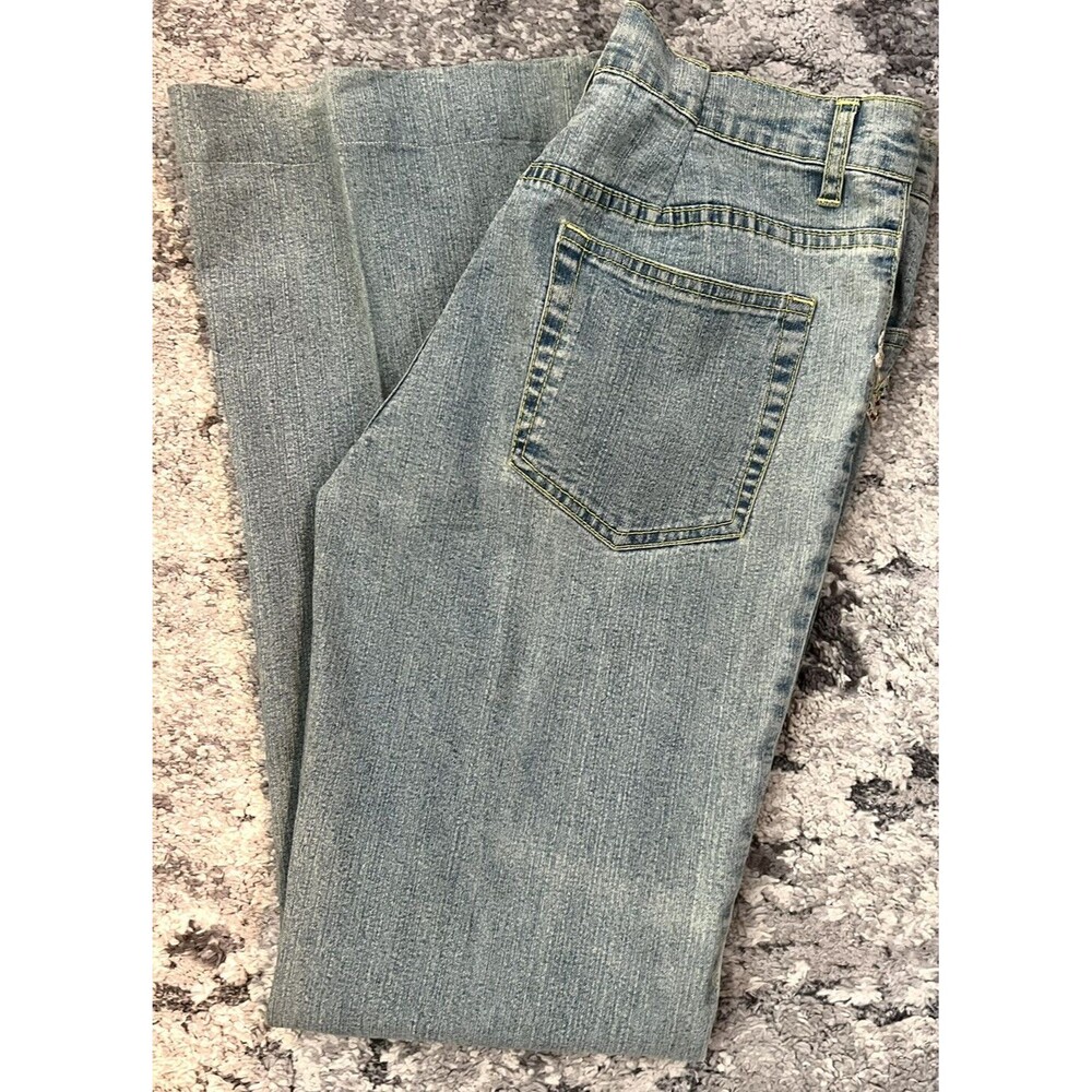 Azita Blue Light Wash Flower Beaded Pocket Flare Leg Jeans Size 30 - Picture 5 of 8